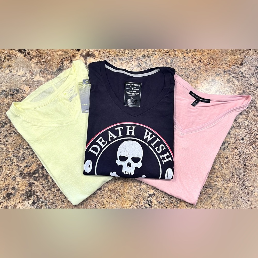 NWT NWOT & EUC Bundle Women’s Large V Neck Tee Shirts 3PC